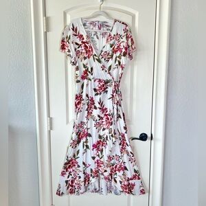 Xhilaration White with Floral Maxi Wrap Dress with Ruffles